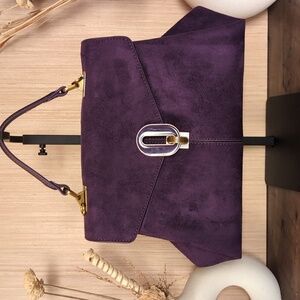 Unique Classic Royal Dark Purple Suede Purse Includes Crossbody Strap And Scarf